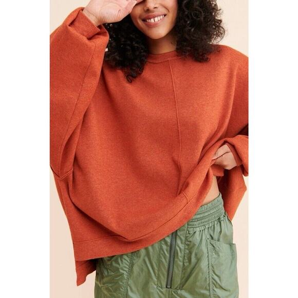 Free People Uptown Pullover Oversized Crewneck Sweater in Terra Cotta Size SM - Picture 2 of 7
